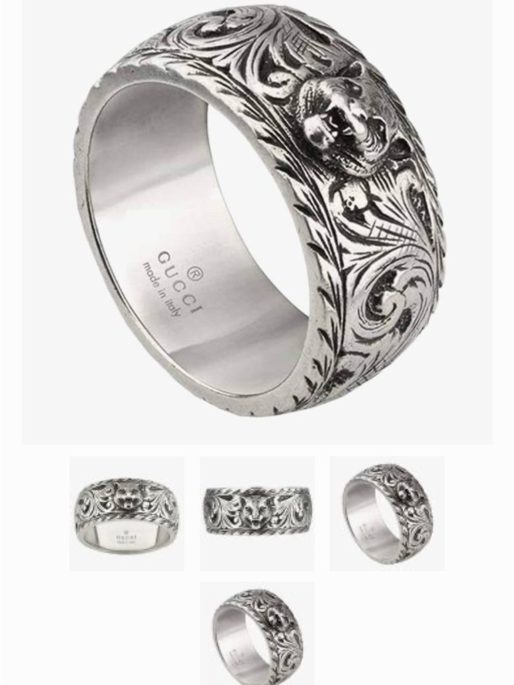Gucci Blackened Silver Tiger-Engraved Men's Band
